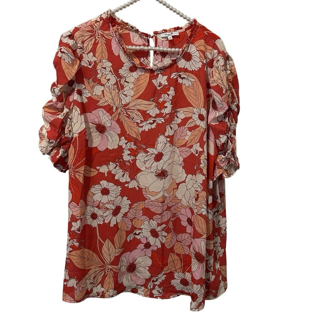 Plus Size Tunic Blouse Womens 2X Floral Multicolor Casual Poppi Cruise Coastal